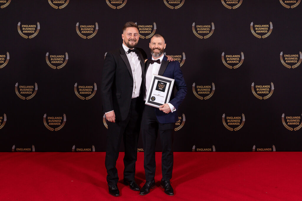 Shaun Porter and Dan Welsh from The Education Network Newcastle, collecting Best Recruitment Business Award